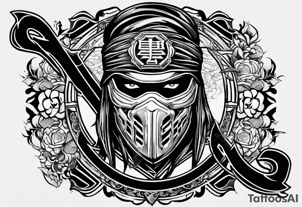 the letters A R in the middle of a ninja headband tattoo idea