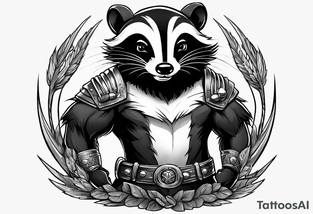 Draw me badger with aggressive full body, killer face with cute smile, very long nails and he attacks like a Turkish gladiator to enemy and also he has very deadly looking. The only weapon is his braveness he fights with his nails. tattoo idea