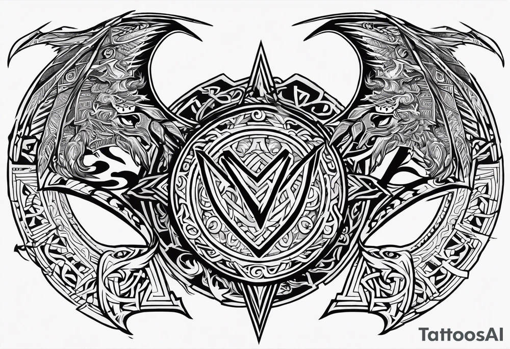 Valhalla sword shield dragon axe Valknut tribal tattoo idea Valhalla sword shield dragon axe Valknut tribal tattoo idea