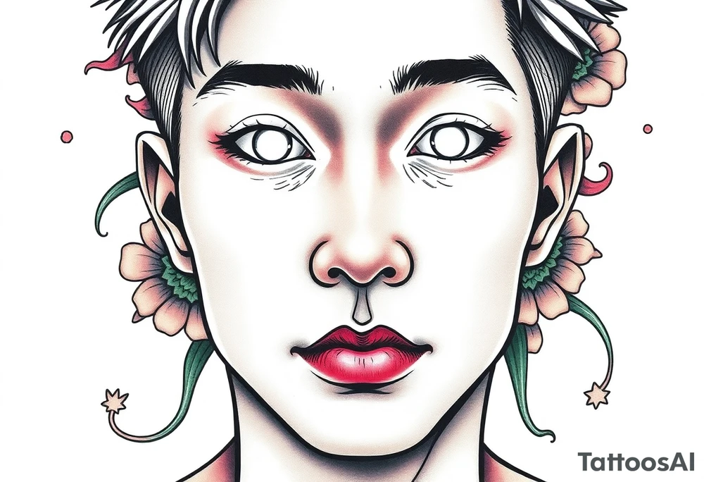 Handsome Asian young guy with white eyes tattoo idea