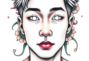 Handsome Asian young guy with white eyes tattoo idea