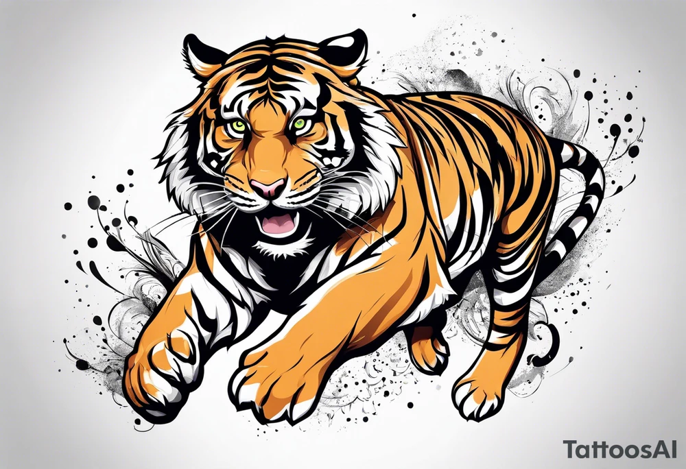 tiger smiling leaping tattoo idea