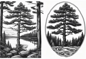 Pine tree conected with reflecting junpier tree tattoo idea