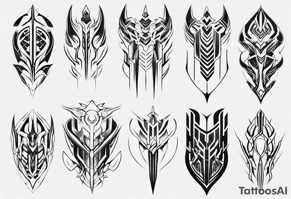 Futuristic leg armor symmetrical tattoo idea