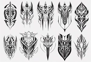 Futuristic leg armor symmetrical tattoo idea