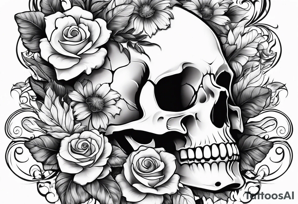 Male skull flowers side view hair tattoo idea