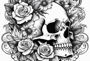 Male skull flowers side view hair tattoo idea
