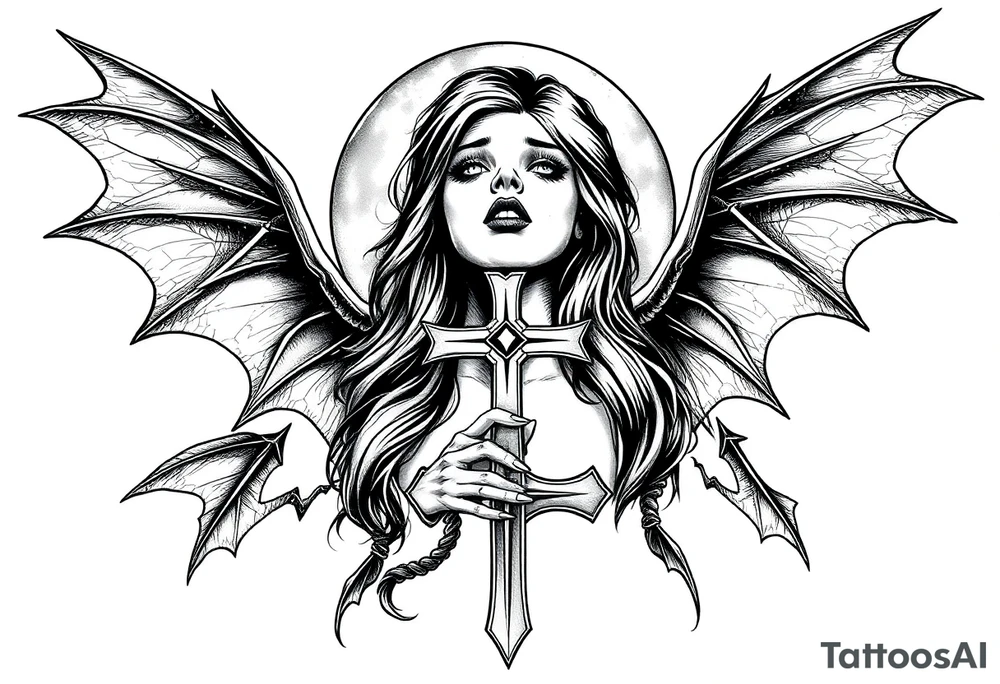 female vampire,bats,full moon,cross. tattoo idea