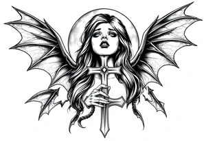 female vampire,bats,full moon,cross. tattoo idea