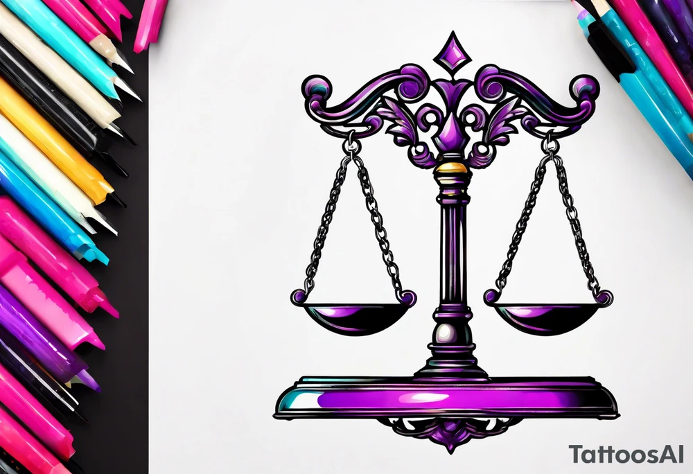 Vibrant Libra scales hanging from a half moon tattoo idea