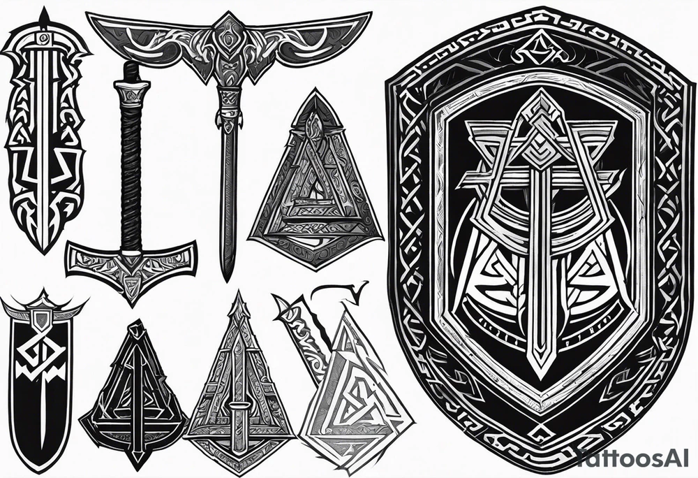 Valhalla shield valknut sword axe tattoo idea