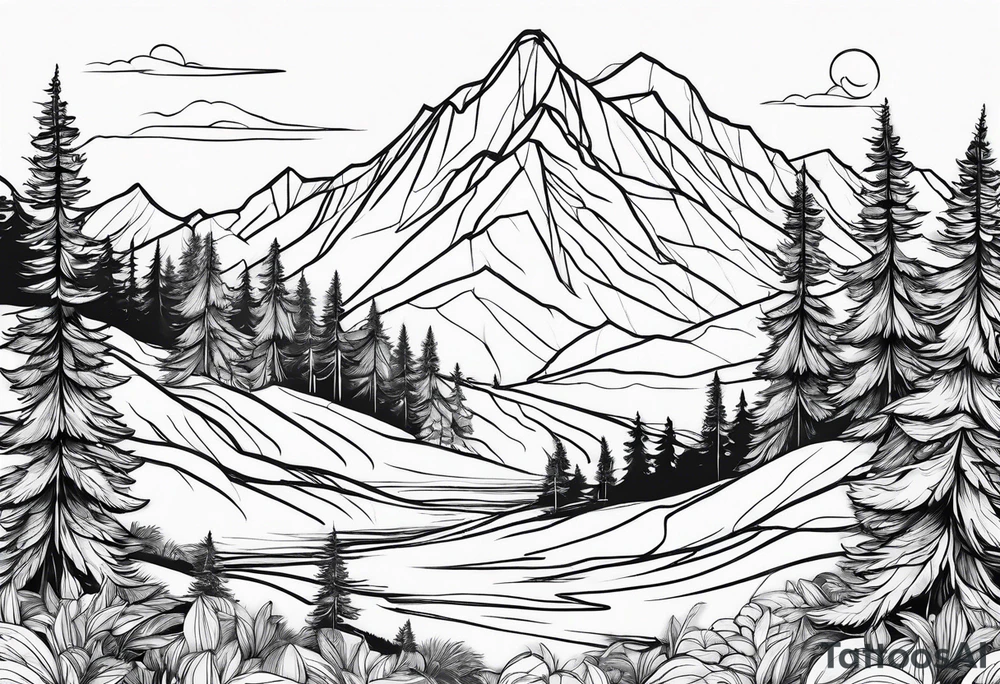 Mountain outline single line tattoo idea