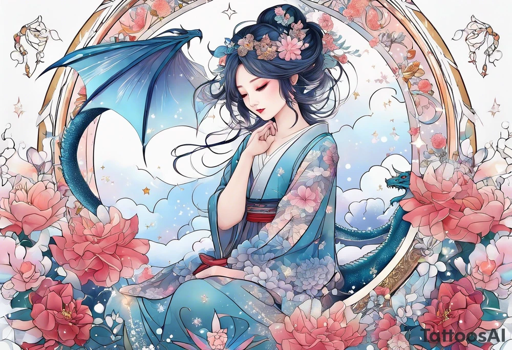 Constellation, wing , snow , cross , dragon female japan kawaii , flower tattoo idea