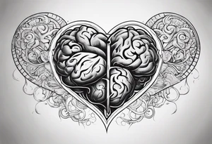 Heart and brain with a line down the middle symbolizing balance tattoo idea