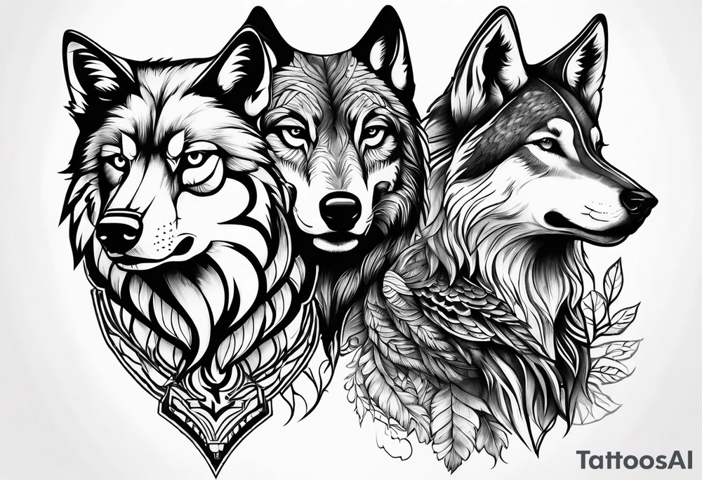A Hawk and a Wolf tattoo idea
