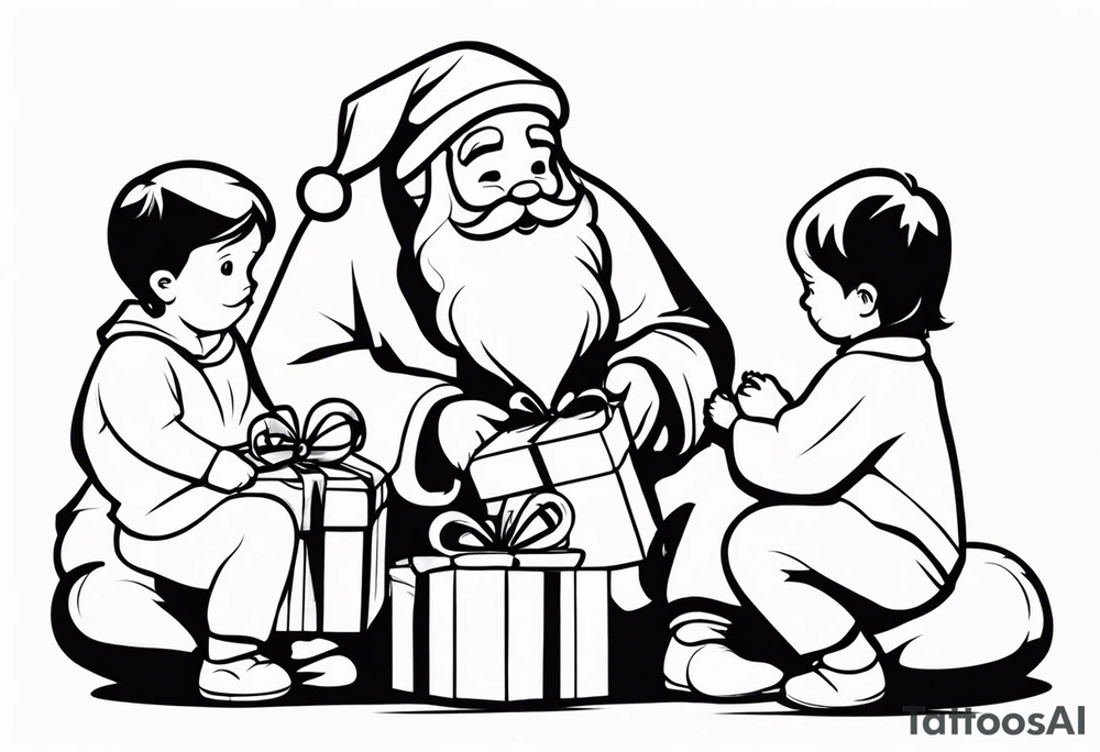 Santa giving gifts to children tattoo idea