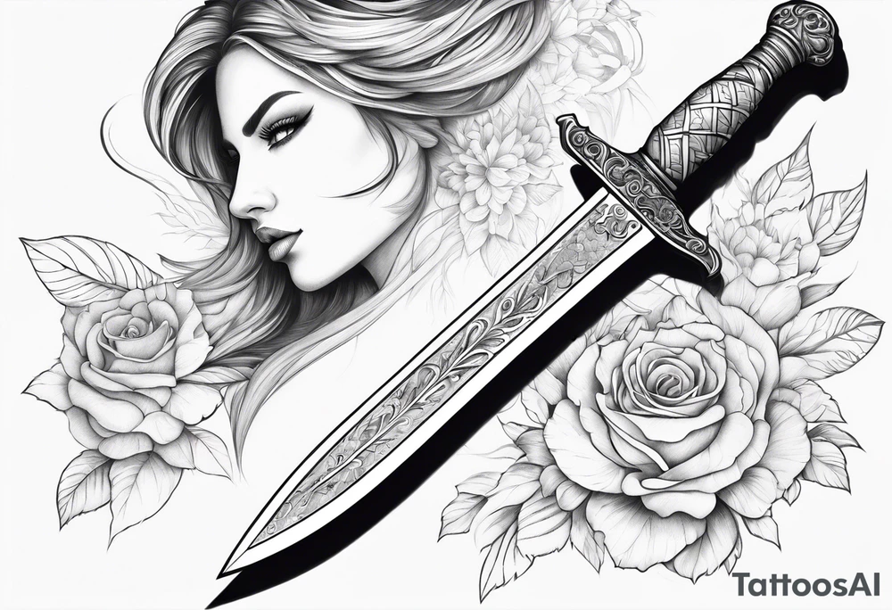Dagger,women curved on the blade, tattoo idea