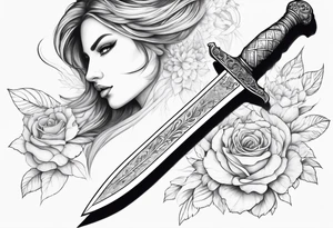 Dagger,women curved on the blade, tattoo idea