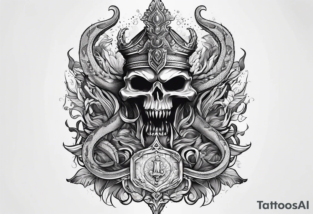 Trident with a serpent around it tattoo idea