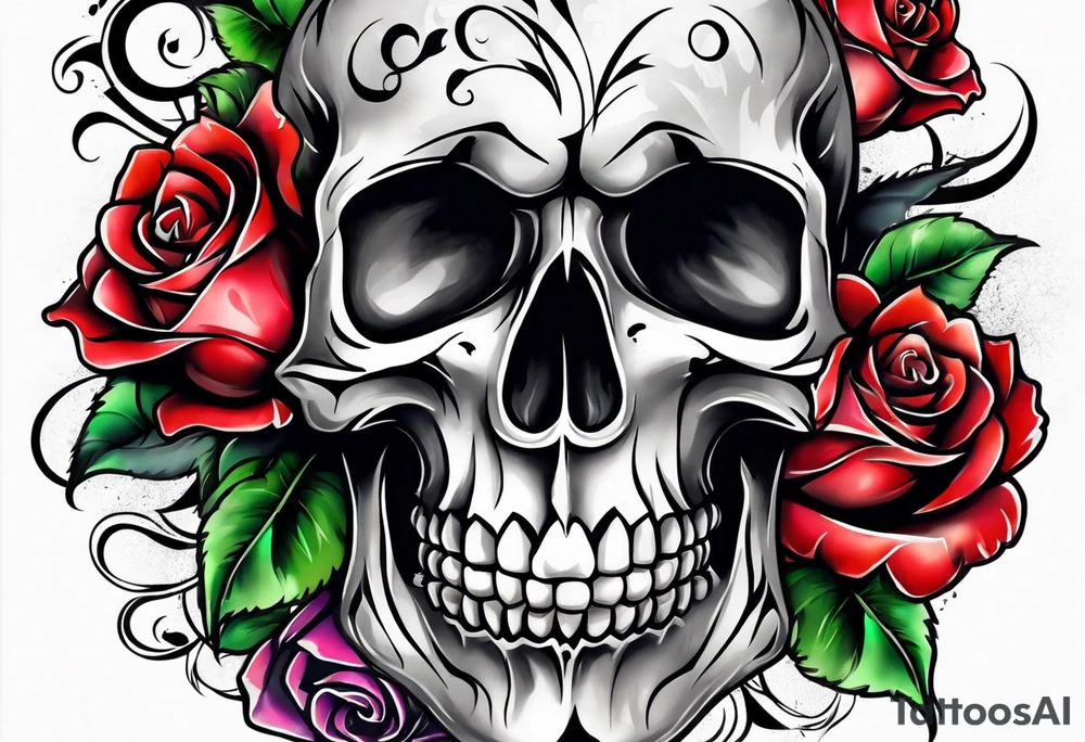 skull and roses tattoo idea