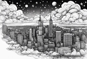 stars, clouds, city tattoo idea