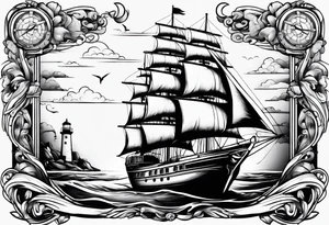 phare maritime dans un bateau a voiles. tattoo idea