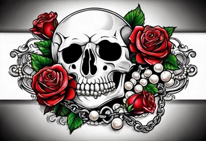 Red roses with a chain made of pearls and seashells tattoo idea