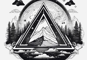 line art of space and nature in triangle tattoo idea