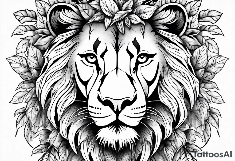 Lion faces with leaves tattoo idea