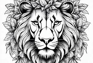 Lion faces with leaves tattoo idea