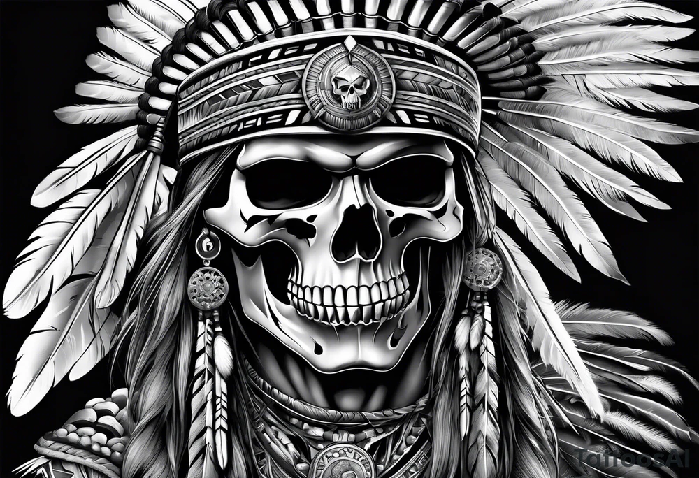 Native american biker skeleton tattoo idea