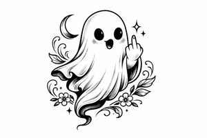 Spooky cute ghost giving middle finger, vintage tattoo flash. tattoo idea