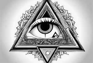 triangle tattoo with eye inside in arabic letters. Inside the iris create a clock. the pupil loophole. tattoo idea