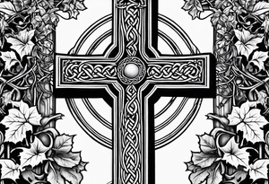 Celtic cross overgrown with ivy tattoo idea