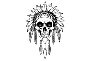 Native American skull with head dress and arrows below tattoo idea