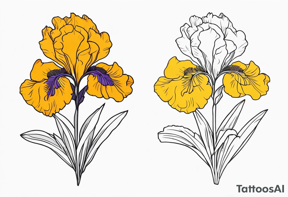 Iris and marigold flower together tattoo idea