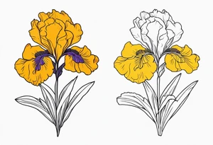 Iris and marigold flower together tattoo idea