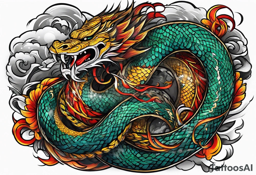 World serpent fighting in a typhoon tattoo idea