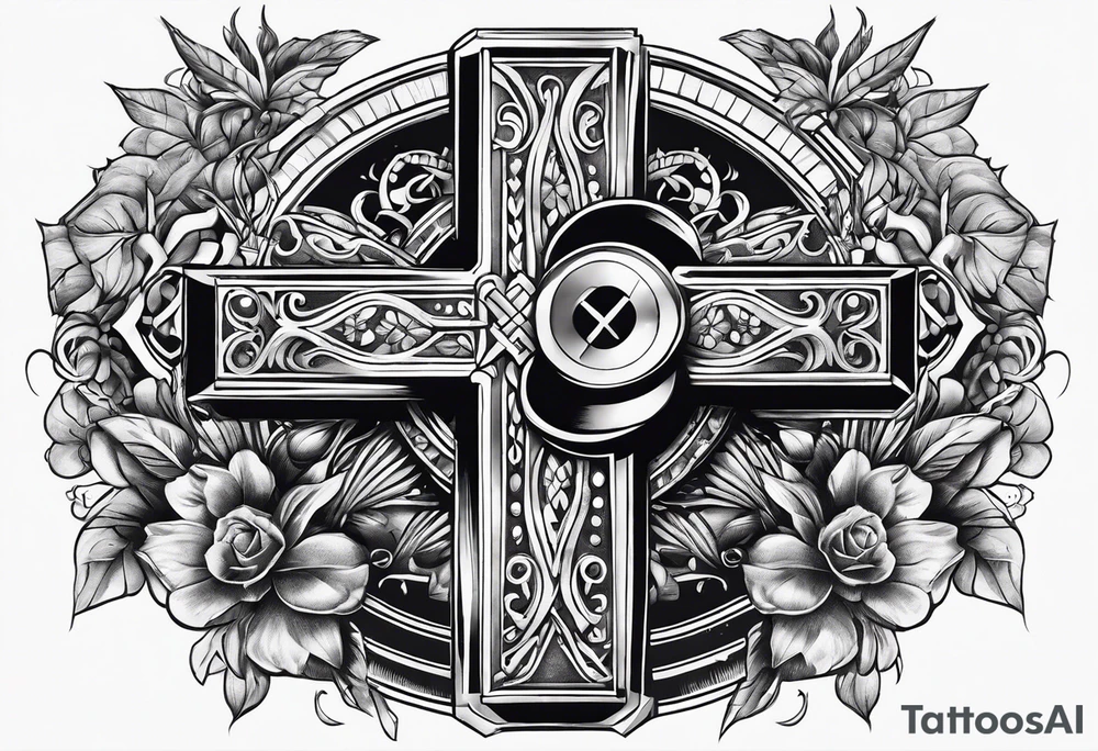 Rock music and cross tattoo idea