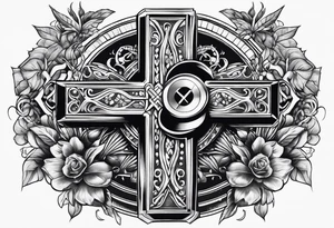Rock music and cross tattoo idea