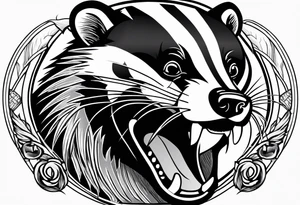 Neo traditional badger with mouth open and swiping tattoo idea