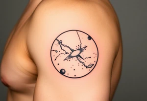 A galaxy themed tattoo, bordered with a oval shaped frame tattoo idea