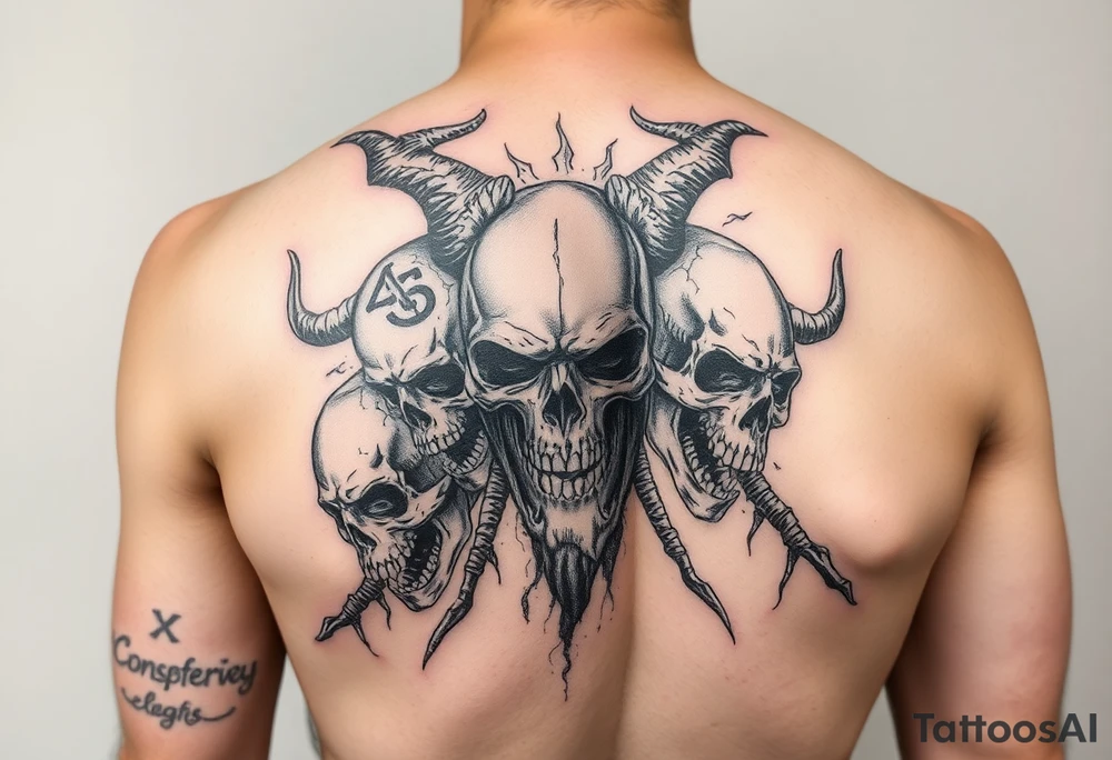 Battle of inner demons skulls demons childhood of pain suffering lifetime of  broken promises heart break for a male full arm sleve tattoo idea