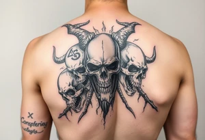 Battle of inner demons skulls demons childhood of pain suffering lifetime of  broken promises heart break for a male full arm sleve tattoo idea