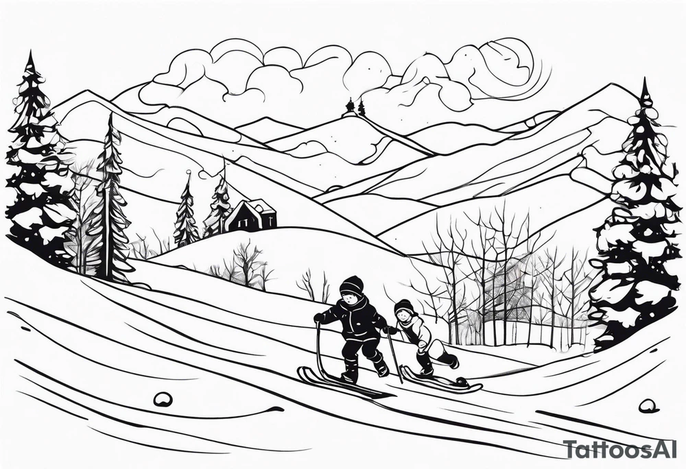children playing in snow tattoo idea