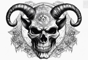 Devil skull  with hollow eyes and  horns holding the earth tattoo idea