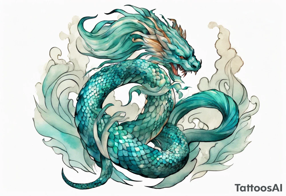 A beautiful Naga with turquois scales and teal hair. tattoo idea