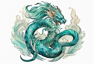 A beautiful Naga with turquois scales and teal hair. tattoo idea