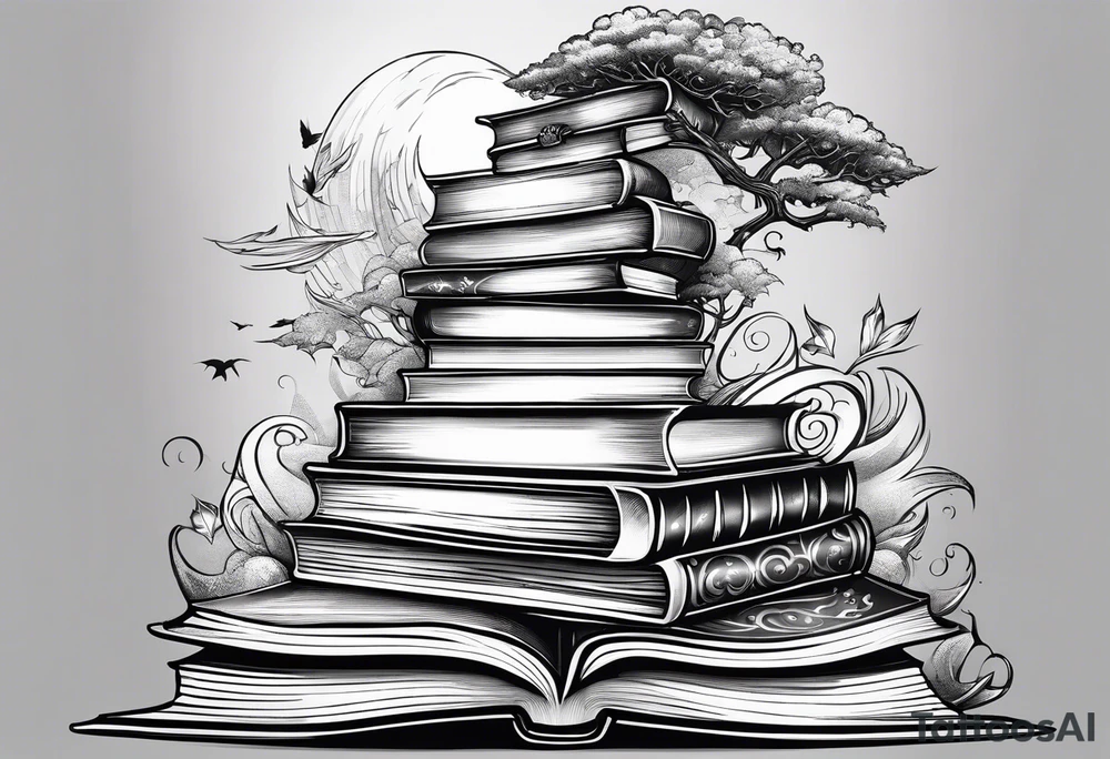 A stack of fantasy books tattoo idea