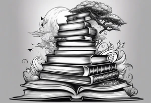 A stack of fantasy books tattoo idea